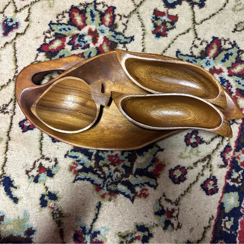 Vtg | Wooden Snack Tray Set